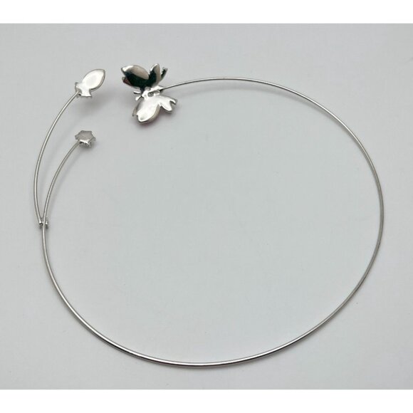 Pink Butterfly Silver Toner Choker Necklace Collar Rhinestone Accents - Picture 4 of 6